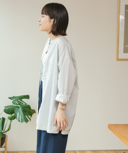 FORK&SPOON（フォークアンドスプーン）の「FORK&SPOON　ツイルシャツチュニック（シャツ/ブラウス・レディース・ネイビー/ストライプ・ONE）」の2枚目の写真