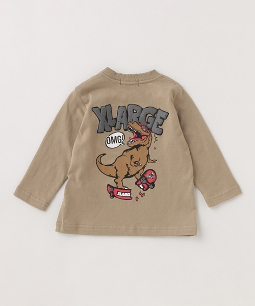 XLARGE KIDS(エクストララージキッズ)の「スケートダイナソー長袖゙Tシャツ(Tシャツ/カットソー・キッズ・ライトカーキ/ホワイト/ベージュ・140cm/130cm/110cm/120cm/90cm/100cm/80cm)」の2枚目の写真