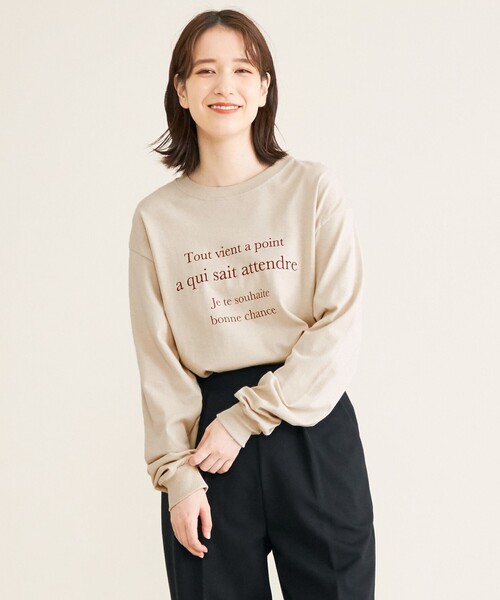 SHARE PARK（シェアパーク）の「【洗える】コットンロングスリーブロゴTシャツ（Tシャツ/カットソー・レディース・ホワイト系/グレー系/ベージュ系・F）」の3枚目の写真