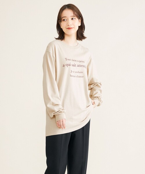 SHARE PARK（シェアパーク）の「【洗える】コットンロングスリーブロゴTシャツ（Tシャツ/カットソー・レディース・ホワイト系/グレー系/ベージュ系・F）」の4枚目の写真