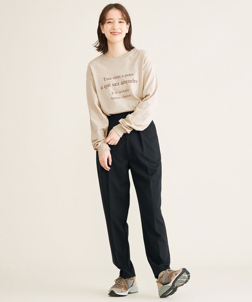 SHARE PARK（シェアパーク）の「【洗える】コットンロングスリーブロゴTシャツ（Tシャツ/カットソー・レディース・ホワイト系/グレー系/ベージュ系・F）」の7枚目の写真