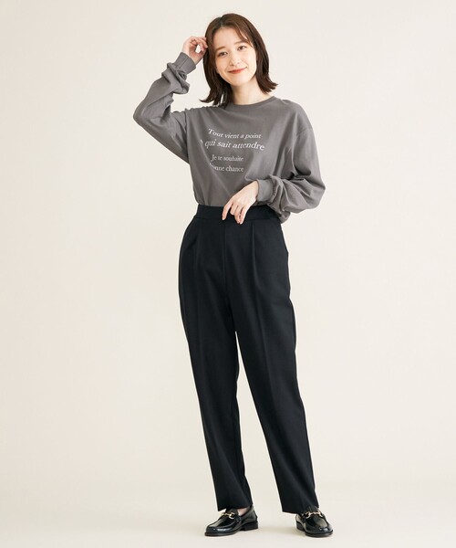 SHARE PARK（シェアパーク）の「【洗える】コットンロングスリーブロゴTシャツ（Tシャツ/カットソー・レディース・ホワイト系/グレー系/ベージュ系・F）」の10枚目の写真