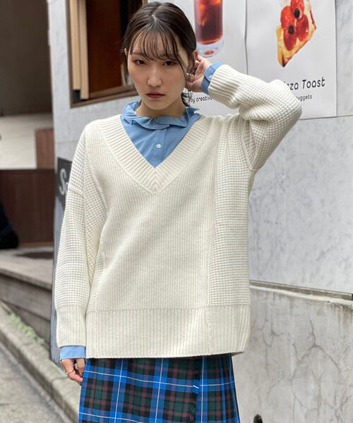 fredy emue(フレディエミュ)の「HAMILTON WOOL ワッフルMIXプルオーバーニット(ニット/セーター・レディース・レッド/オフホワイト/キャメル・38)」の20枚目の写真