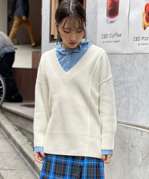 fredy emue(フレディエミュ)の「HAMILTON WOOL ワッフルMIXプルオーバーニット(ニット/セーター・レディース・レッド/オフホワイト/キャメル・38)」の17枚目の写真