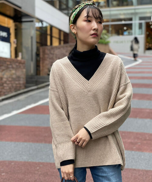 fredy emue(フレディエミュ)の「HAMILTON WOOL ワッフルMIXプルオーバーニット(ニット/セーター・レディース・レッド/オフホワイト/キャメル・38)」の8枚目の写真