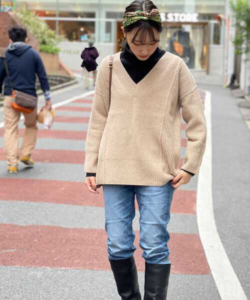 fredy emue(フレディエミュ)の「HAMILTON WOOL ワッフルMIXプルオーバーニット(ニット/セーター・レディース・レッド/オフホワイト/キャメル・38)」の6枚目の写真