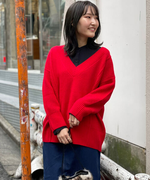 fredy emue(フレディエミュ)の「HAMILTON WOOL ワッフルMIXプルオーバーニット(ニット/セーター・レディース・レッド/オフホワイト/キャメル・38)」の15枚目の写真