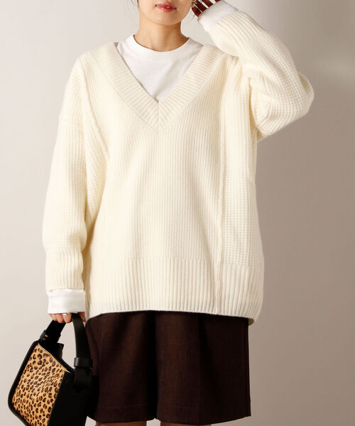 fredy emue(フレディエミュ)の「HAMILTON WOOL ワッフルMIXプルオーバーニット(ニット/セーター・レディース・レッド/オフホワイト/キャメル・38)」の11枚目の写真
