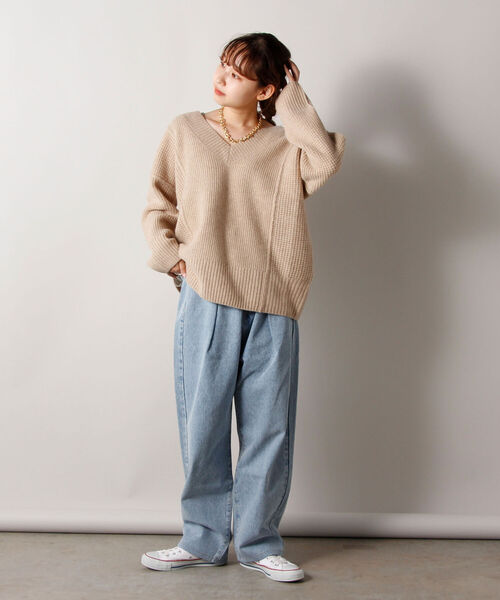 fredy emue(フレディエミュ)の「HAMILTON WOOL ワッフルMIXプルオーバーニット(ニット/セーター・レディース・レッド/オフホワイト/キャメル・38)」の7枚目の写真