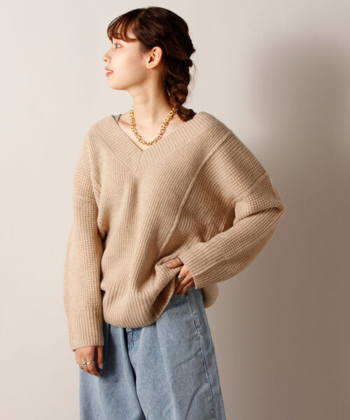 fredy emue(フレディエミュ)の「HAMILTON WOOL ワッフルMIXプルオーバーニット(ニット/セーター・レディース・レッド/オフホワイト/キャメル・38)」の16枚目の写真