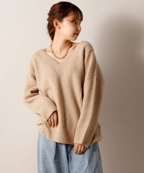fredy emue(フレディエミュ)の「HAMILTON WOOL ワッフルMIXプルオーバーニット(ニット/セーター・レディース・レッド/オフホワイト/キャメル・38)」の19枚目の写真