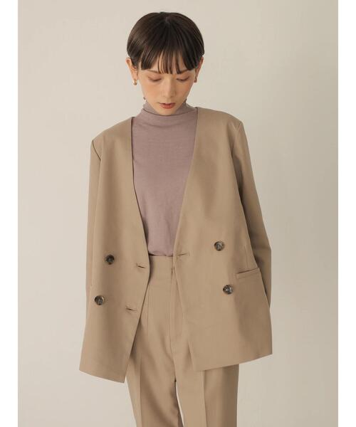 rem closet（レムクローゼット）の「ノーカラージャケット（ノーカラージャケット・レディース・ブラウン/グレイッシュベージュ・S）」の3枚目の写真