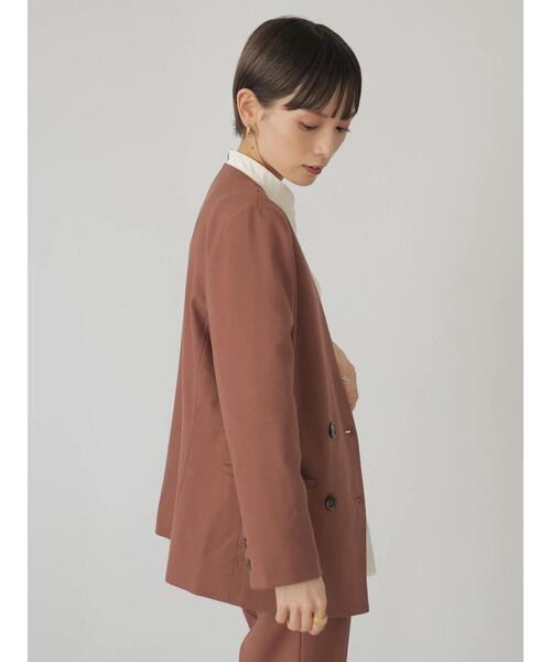 rem closet（レムクローゼット）の「ノーカラージャケット（ノーカラージャケット・レディース・ブラウン/グレイッシュベージュ・S）」の5枚目の写真