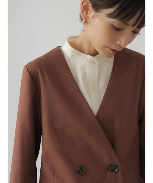 rem closet（レムクローゼット）の「ノーカラージャケット（ノーカラージャケット・レディース・ブラウン/グレイッシュベージュ・S）」の7枚目の写真