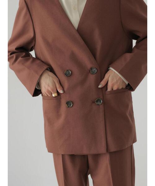 rem closet（レムクローゼット）の「ノーカラージャケット（ノーカラージャケット・レディース・ブラウン/グレイッシュベージュ・S）」の8枚目の写真