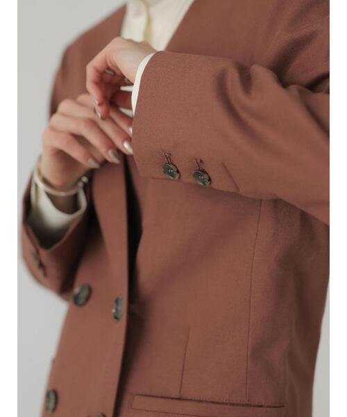 rem closet（レムクローゼット）の「ノーカラージャケット（ノーカラージャケット・レディース・ブラウン/グレイッシュベージュ・S）」の9枚目の写真