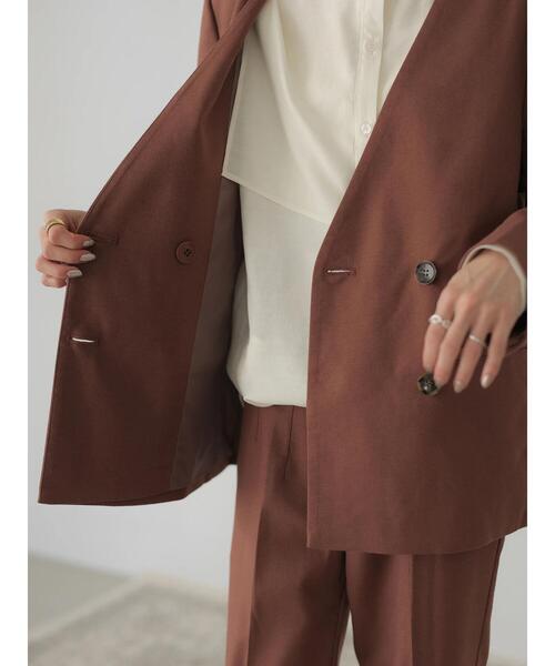 rem closet（レムクローゼット）の「ノーカラージャケット（ノーカラージャケット・レディース・ブラウン/グレイッシュベージュ・S）」の10枚目の写真