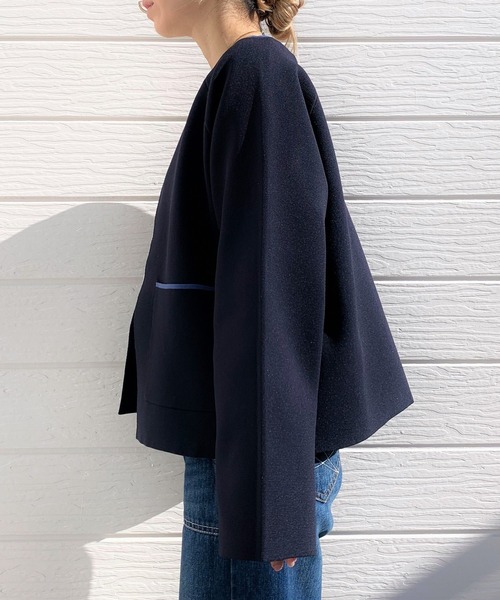 Q(キュー)の「ミラノリブダンボールカーデ(カーディガン/ボレロ・レディース・アイボリー/ネイビー・MEDIUM)」の4枚目の写真