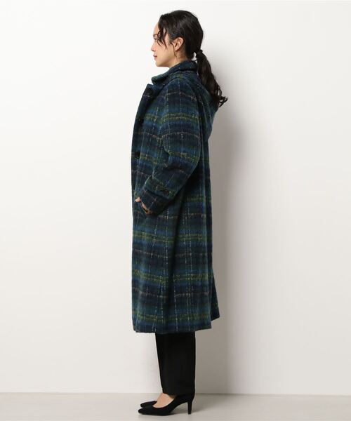 To b. by agnes b.（トゥービーバイアニエスベー）の「WQ04 MANTEAU フーディーチェックコート（その他アウター・レディース・ブルー系その他・38/36）」の2枚目の写真
