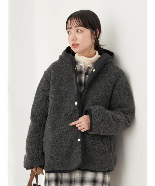 earth music&ecology(アースミュージックアンドエコロジー)の「キルティング&ボアリバーシブルフードコート*(MA-1・レディース・ブラック/ライトグレー/カーキ・L/M)」の7枚目の写真