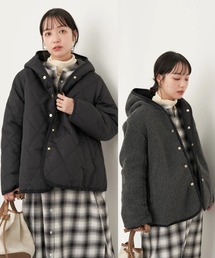 キルティング&ボアリバーシブルフードコート＊