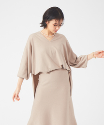 Rouge vif | 【セットアップ対応】Vネックゆったりニットプルオーバー(ニット/セーター)