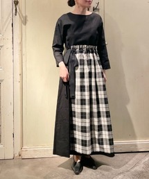 BEARDSLEY | チェック生地がドッキング ラップスカート付ワンピース(ワンピース)