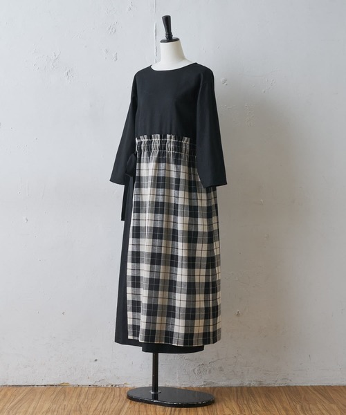 BEARDSLEY（ビアズリー）の「チェック生地がドッキング ラップスカート付ワンピース（ワンピース・レディース・ブラック・FREE）」の5枚目の写真