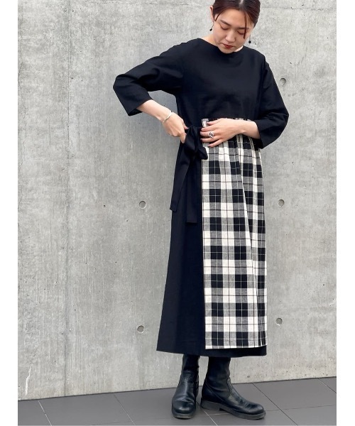 BEARDSLEY（ビアズリー）の「チェック生地がドッキング ラップスカート付ワンピース（ワンピース・レディース・ブラック・FREE）」の12枚目の写真