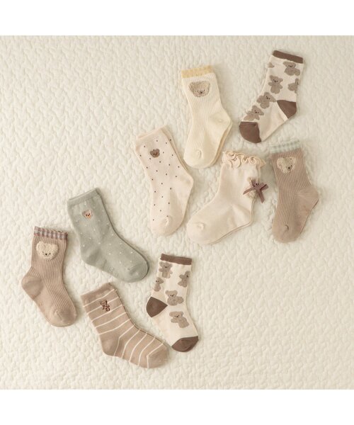 apres les cours(アプレレクール)の「tiny bear フリルソックス(ソックス/靴下・キッズ・アイボリー/ピンク・18/24/15 /21/12)」の5枚目の写真