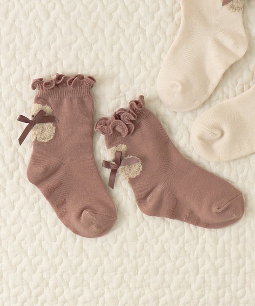apres les cours(アプレレクール)の「tiny bear フリルソックス(ソックス/靴下・キッズ・アイボリー/ピンク・18/24/15 /21/12)」の3枚目の写真
