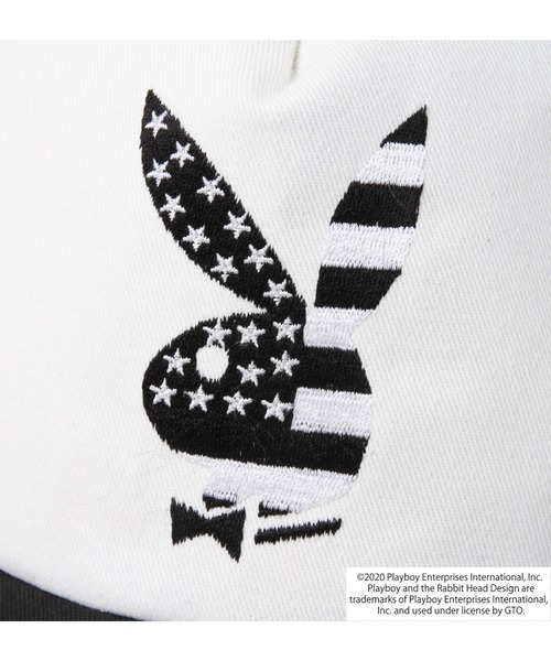 PLAYBOY（プレイボーイ）の「PLAYBOY プレイボーイ ツイルメッシュキャップ 大きいサイズ 64cm（キャップ・メンズ・ブラック×ホワイト・4L）」の4枚目の写真