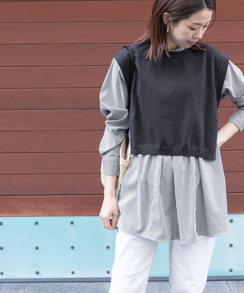 URBAN RESEARCH Sonny Label（アーバンリサーチサニーレーベル）の「『一部WEB限定カラー』ニットベストxフレアシャツレイヤーSET2（シャツ/ブラウス・レディース・ブラック/ライトグレー/ネイビー/チャコールグレー・FREE）」の3枚目の写真