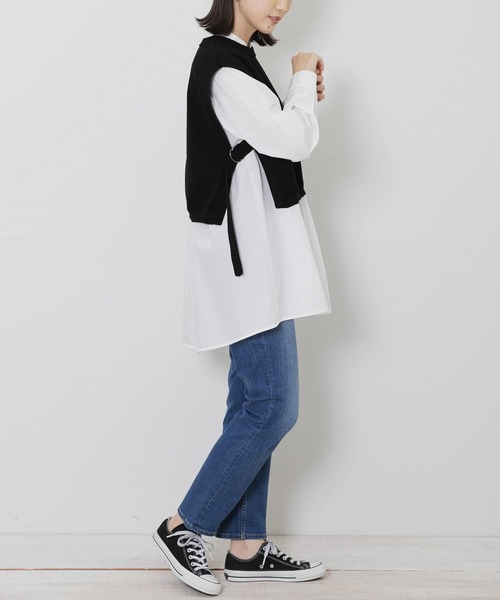 URBAN RESEARCH Sonny Label（アーバンリサーチサニーレーベル）の「『一部WEB限定カラー』ニットベストxフレアシャツレイヤーSET2（シャツ/ブラウス・レディース・ブラック/ライトグレー/ネイビー/チャコールグレー・FREE）」の6枚目の写真