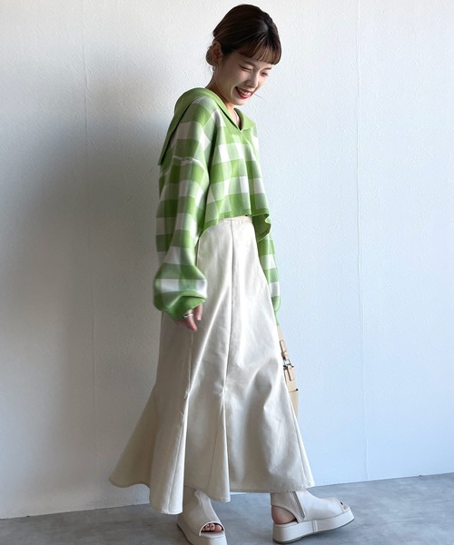 w closet（ダブルクローゼット）の「ハイウエストマーメイドスカート（スカート・レディース・ライトベージュ/ライム/スミクロ・FREE）」の4枚目の写真