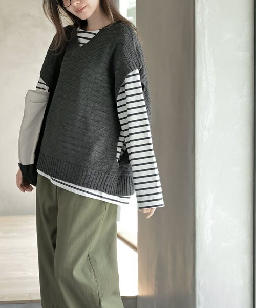 rps(アールピーエス)の「スラブニットベスト(ベスト・レディース・ライトグレー/ブルー/ベージュ系その他/グレイッシュベージュ/モカ/チャコールグレー・M/フリー)」の8枚目の写真