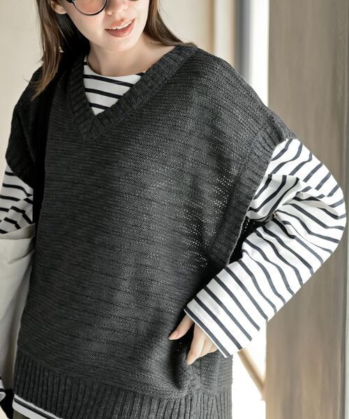 rps(アールピーエス)の「スラブニットベスト(ベスト・レディース・ライトグレー/ブルー/ベージュ系その他/グレイッシュベージュ/モカ/チャコールグレー・M/フリー)」の12枚目の写真