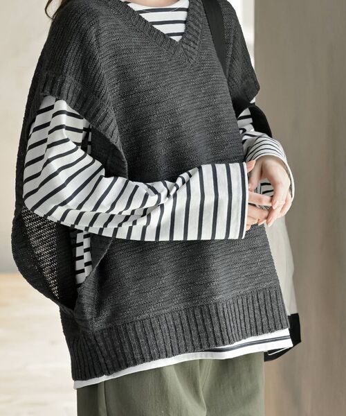 rps(アールピーエス)の「スラブニットベスト(ベスト・レディース・ライトグレー/ブルー/ベージュ系その他/グレイッシュベージュ/モカ/チャコールグレー・M/フリー)」の14枚目の写真