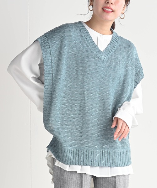 rps(アールピーエス)の「スラブニットベスト(ベスト・レディース・ライトグレー/ブルー/ベージュ系その他/グレイッシュベージュ/モカ/チャコールグレー・M/フリー)」の6枚目の写真