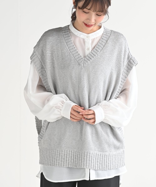 rps(アールピーエス)の「スラブニットベスト(ベスト・レディース・ライトグレー/ブルー/ベージュ系その他/グレイッシュベージュ/モカ/チャコールグレー・M/フリー)」の2枚目の写真