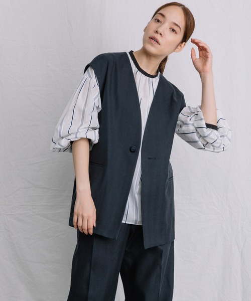 Liyoca（リヨカ）の「【Liyoca】リネンコットンへリンボンジレ（ベスト・レディース・ネイビー/ブラウン/グリーン系その他3・FREE）」の3枚目の写真