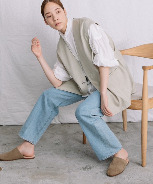 Liyoca（リヨカ）の「【Liyoca】リネンコットンへリンボンジレ（ベスト・レディース・ネイビー/ブラウン/グリーン系その他3・FREE）」の2枚目の写真