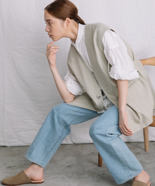 Liyoca（リヨカ）の「【Liyoca】リネンコットンへリンボンジレ（ベスト・レディース・ネイビー/ブラウン/グリーン系その他3・FREE）」の4枚目の写真