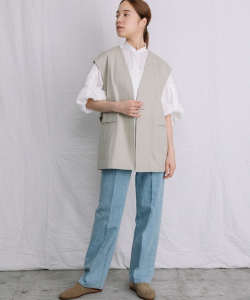 Liyoca（リヨカ）の「【Liyoca】リネンコットンへリンボンジレ（ベスト・レディース・ネイビー/ブラウン/グリーン系その他3・FREE）」の5枚目の写真