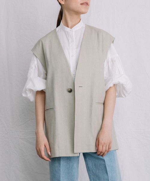 Liyoca（リヨカ）の「【Liyoca】リネンコットンへリンボンジレ（ベスト・レディース・ネイビー/ブラウン/グリーン系その他3・FREE）」の6枚目の写真