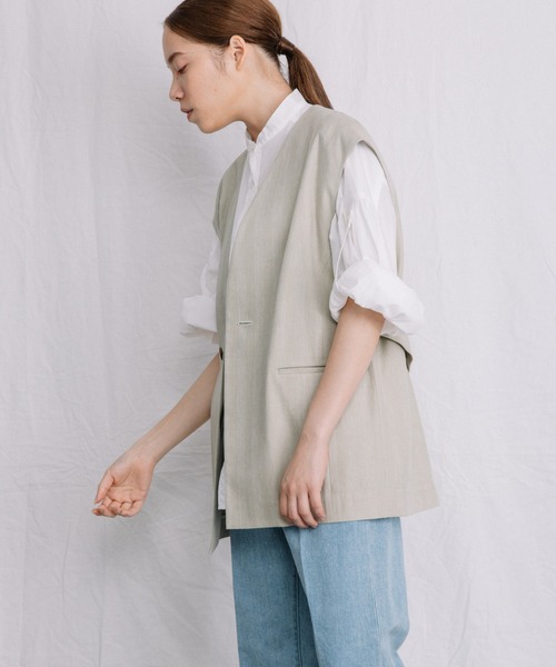 Liyoca（リヨカ）の「【Liyoca】リネンコットンへリンボンジレ（ベスト・レディース・ネイビー/ブラウン/グリーン系その他3・FREE）」の7枚目の写真