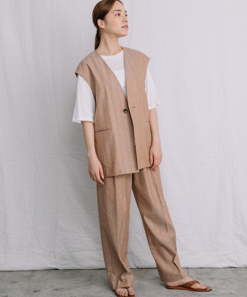 Liyoca（リヨカ）の「【Liyoca】リネンコットンへリンボンジレ（ベスト・レディース・ネイビー/ブラウン/グリーン系その他3・FREE）」の13枚目の写真