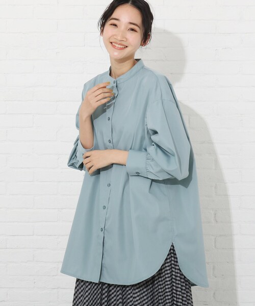 Cutie Blonde（キューティーブロンド）の「◆バンドカラーチュニックシャツワンピース（ワンピース・レディース・オフホワイト/ライトグリーン/ブルー系2・00）」の2枚目の写真