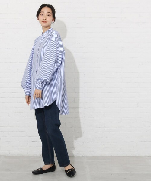 Cutie Blonde（キューティーブロンド）の「◆バンドカラーチュニックシャツワンピース（ワンピース・レディース・オフホワイト/ライトグリーン/ブルー系2・00）」の4枚目の写真