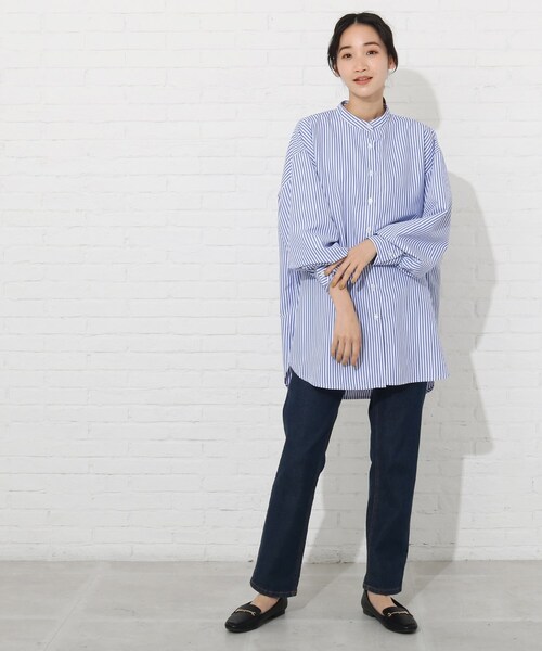 Cutie Blonde（キューティーブロンド）の「◆バンドカラーチュニックシャツワンピース（ワンピース・レディース・オフホワイト/ライトグリーン/ブルー系2・00）」の5枚目の写真